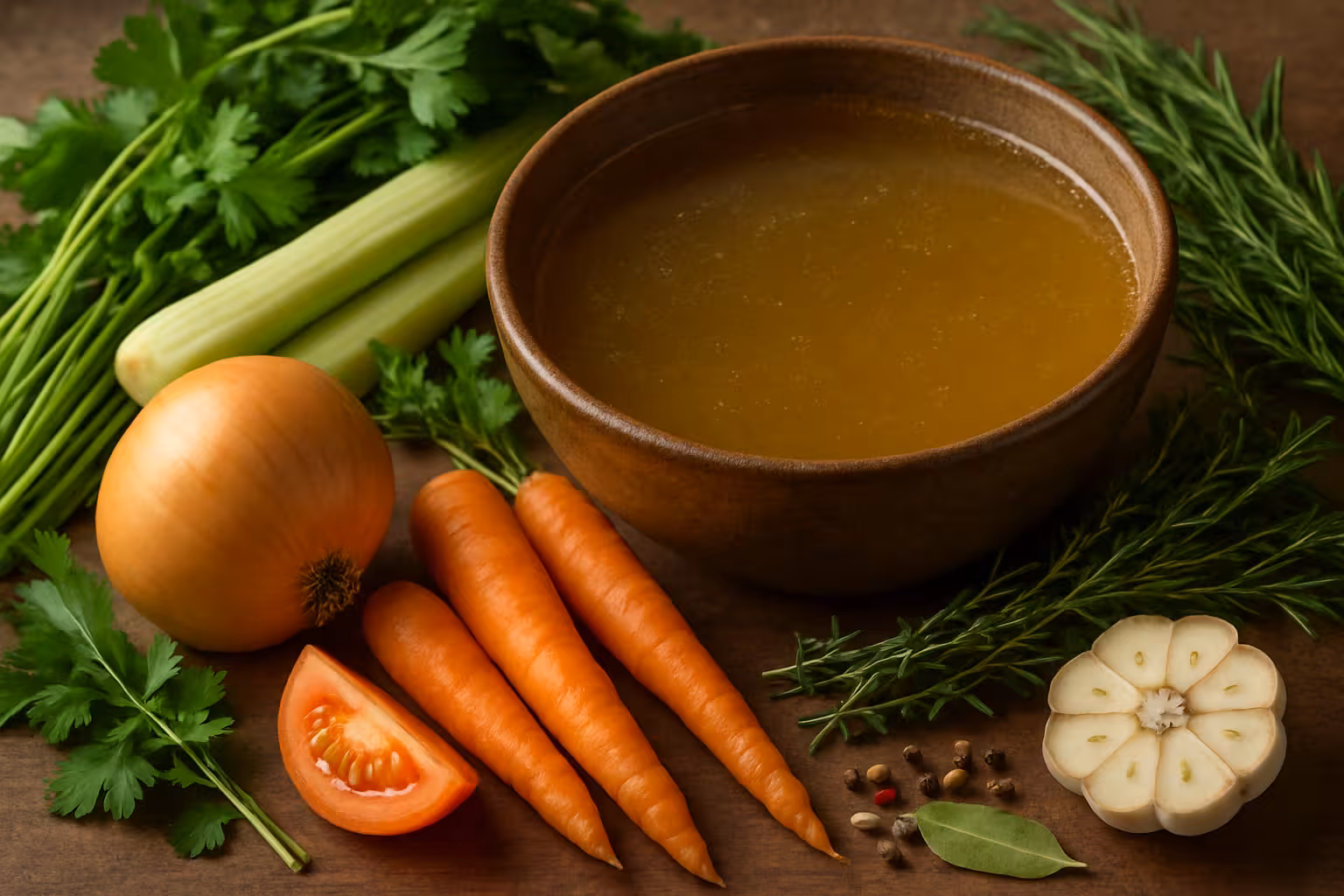 Receita para um caldo que revela estratos de sabor