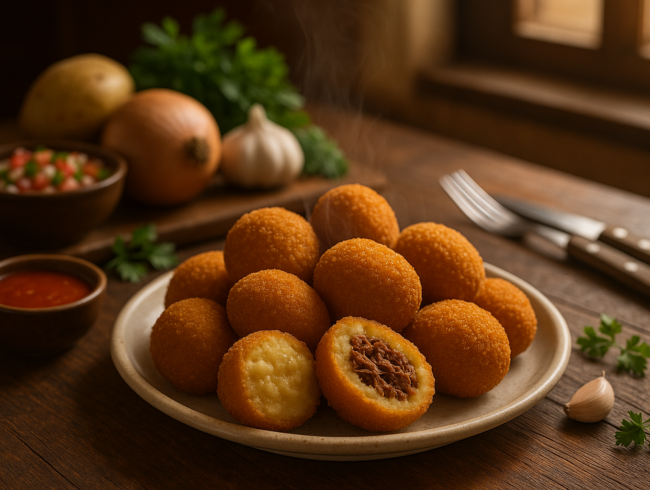 Como fazer bolinho de costela crocante e suculento, com massa de batata, carne desfiada e segredos de boteco